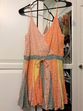 Storia Peach and White Star-Print Sundress